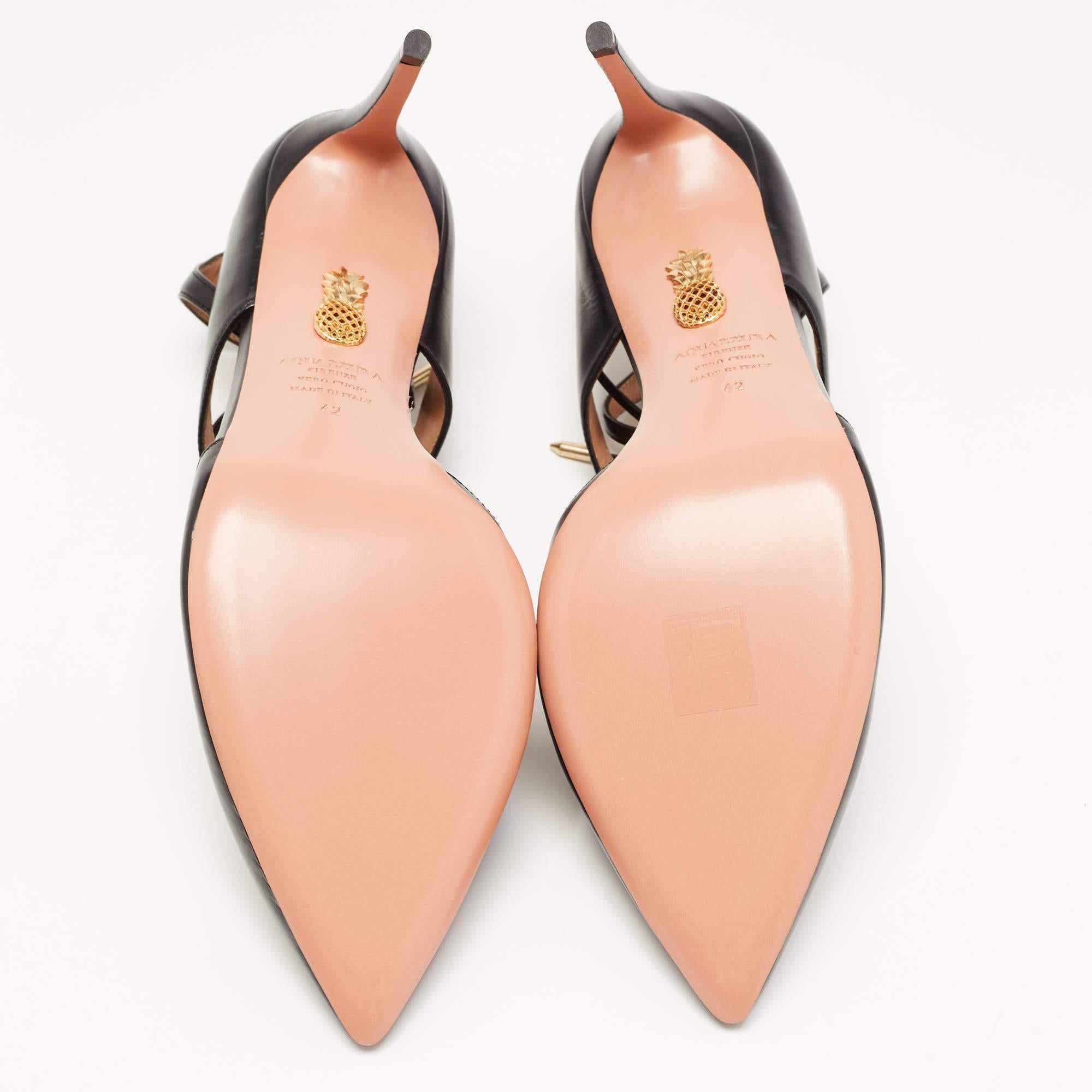 Aquazzura - Escarpins en cuir noir à bout pointu et à bride de cheville - Taille 42 en vente 1