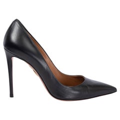AQUAZZURA black leather PURIST 100 Pointed Toe Pumps Shoes 37.5