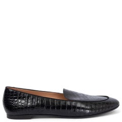 AQUAZZURA black leather PURIST CROC EMBOSSED Loafers Shoes 37.5