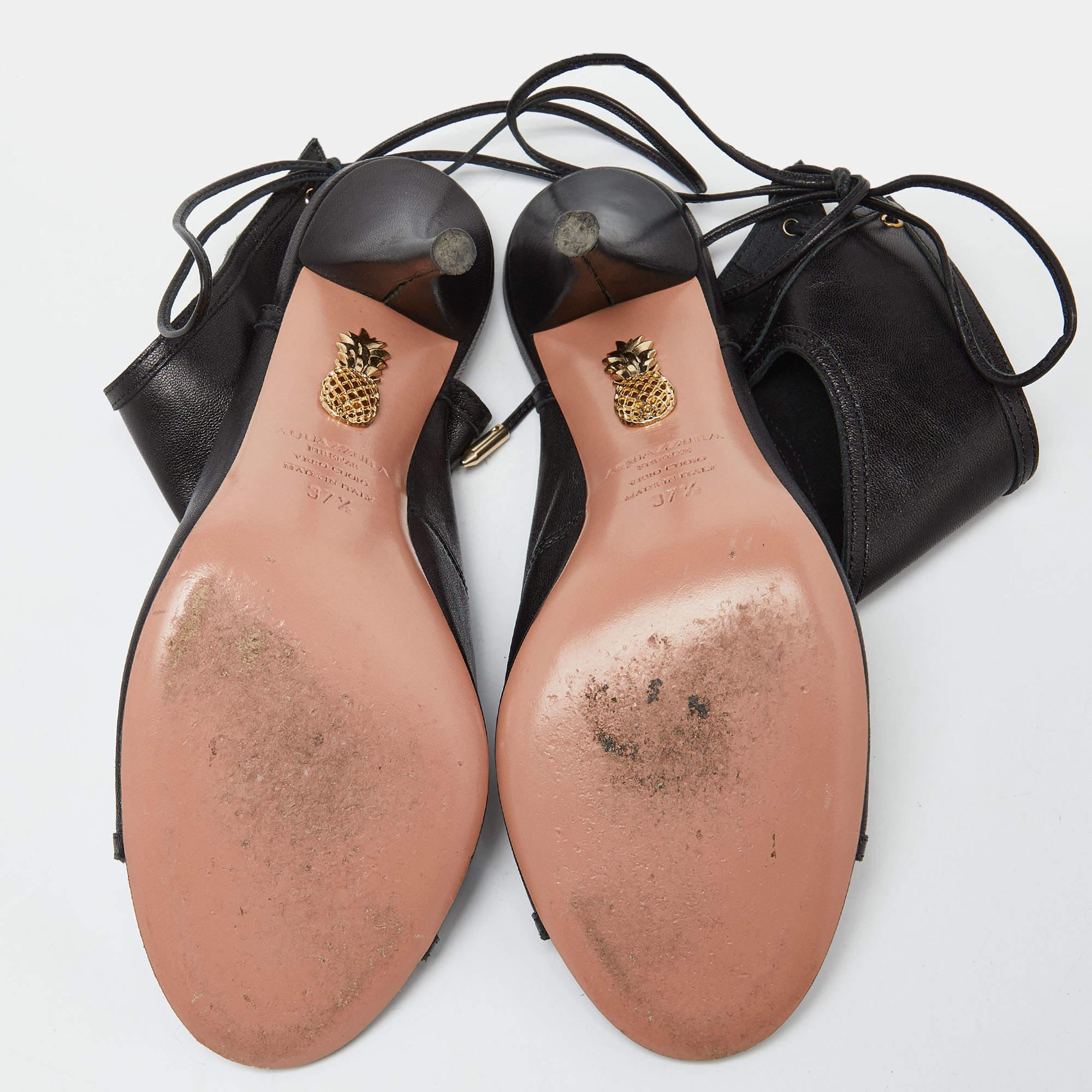 Aquazzura Black Leather Sexy Thing Sandals Size 37.5 For Sale 2
