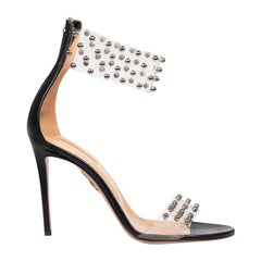 Aquazzura Black Leather Studded High Sandals Size IT 38