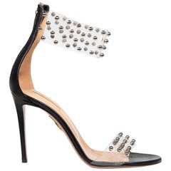 Aquazzura Black Leather Studded High Sandals Size IT 38
