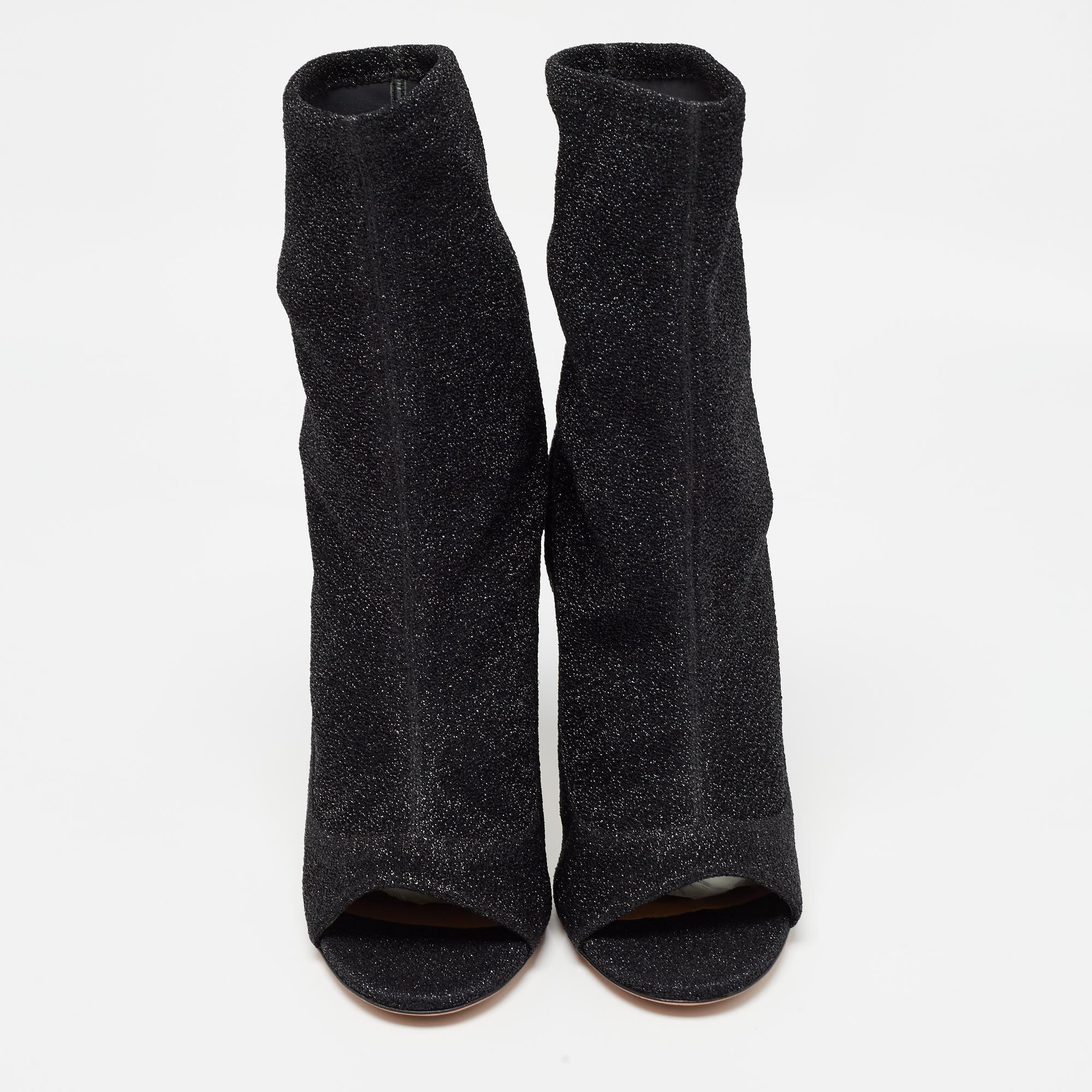 Aquazzura Black Lurex Fabric Eclair Ankle Boots Size 40 In Excellent Condition For Sale In Dubai, Al Qouz 2