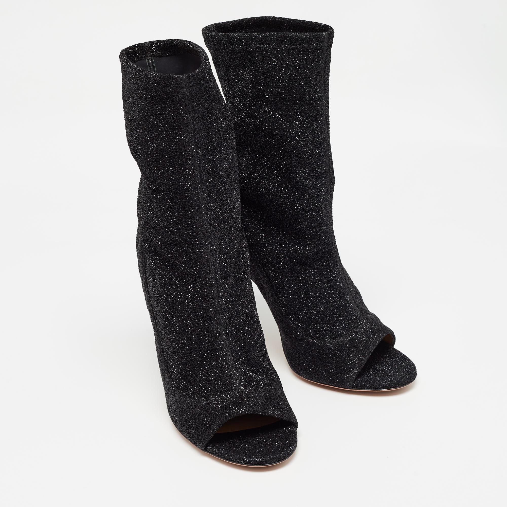 Women's Aquazzura Black Lurex Fabric Eclair Ankle Boots Size 40 For Sale