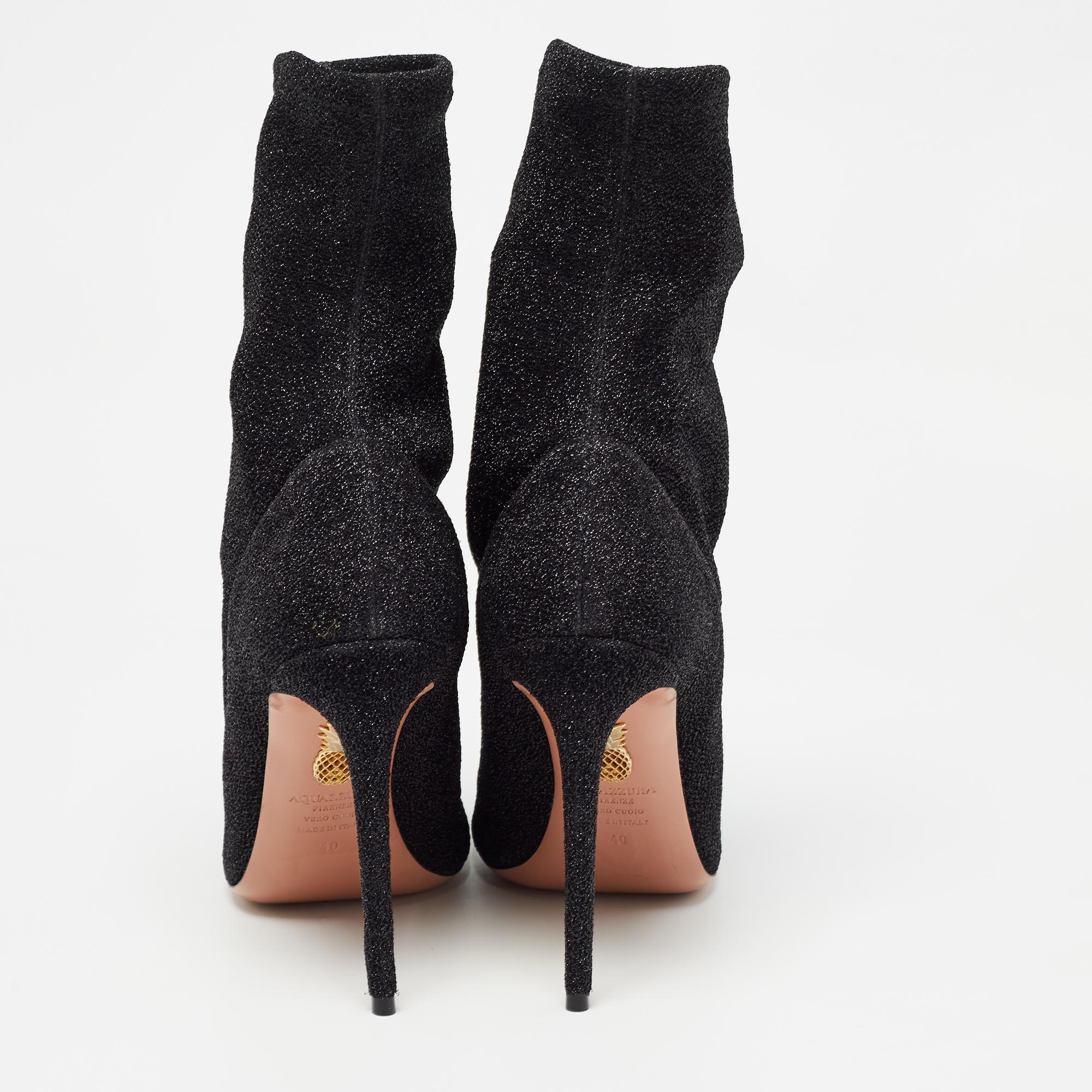 Aquazzura Black Lurex Fabric Eclair Ankle Boots Size 40 For Sale 1