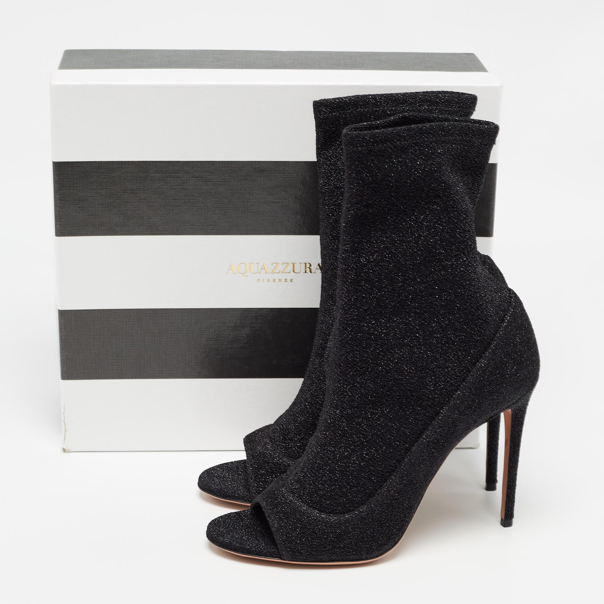 Aquazzura Black Lurex Fabric Eclair Ankle Boots Size 40 For Sale 5