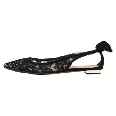 Aquazzura Black Mesh and Suede Bow Tie Flats Size 38