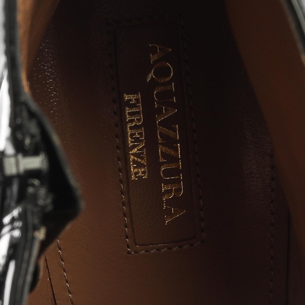 Women's Aquazzura Black Patent Leather Quant Pointed Toe Booties Size 38.5