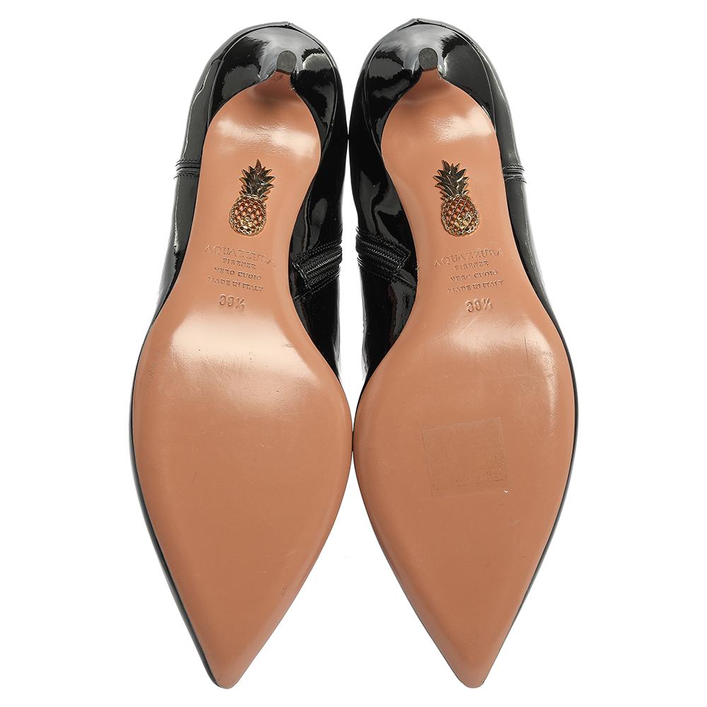 Aquazzura Black Patent Leather Quant Pointed Toe Booties Size 38.5 1