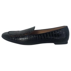 Aquazzura Black Purist Glossed Crocodile-Effect Leather Loafers sz 39.5