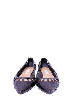Aquazzura Black Python-Embossed Pointed Toe Cutout Ballet Flats - EU 37.5
