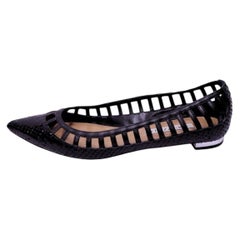 Aquazzura Black Python-Embossed Pointed Toe Cutout Ballet Flats - EU 37.5