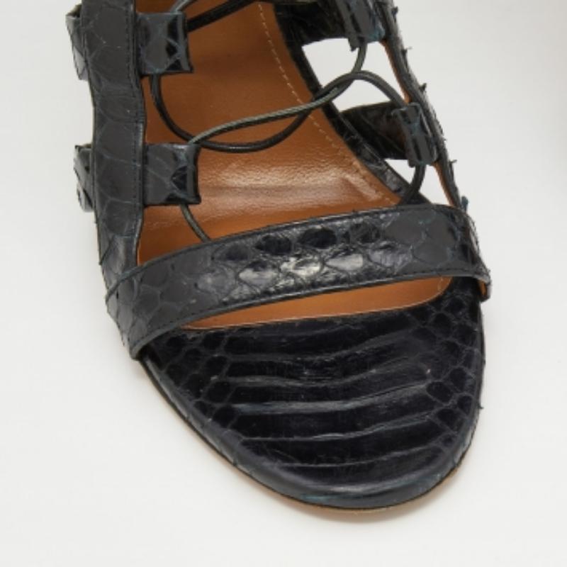 Aquazzura Black Python Leather Amazon Lace Up Open Toe Sandals Size 40 For Sale 1