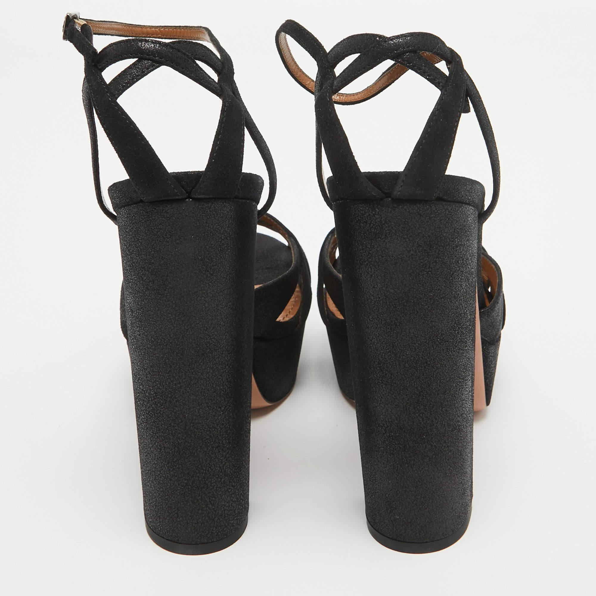 Women's Aquazzura Black Shimmer Suede Luna Platform Sandals Size 40 For Sale