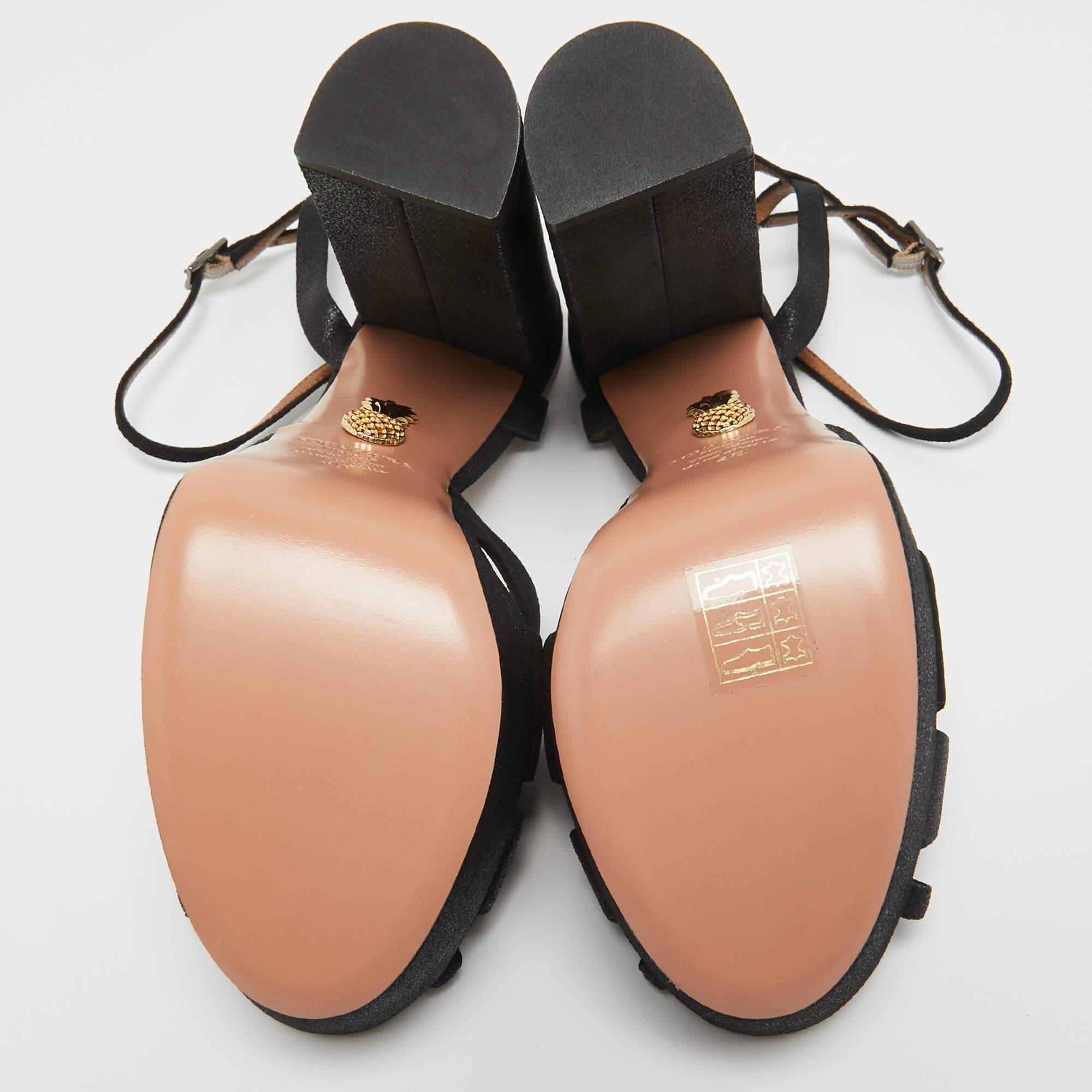 Aquazzura Black Shimmer Suede Luna Platform Sandals Size 40 For Sale 1