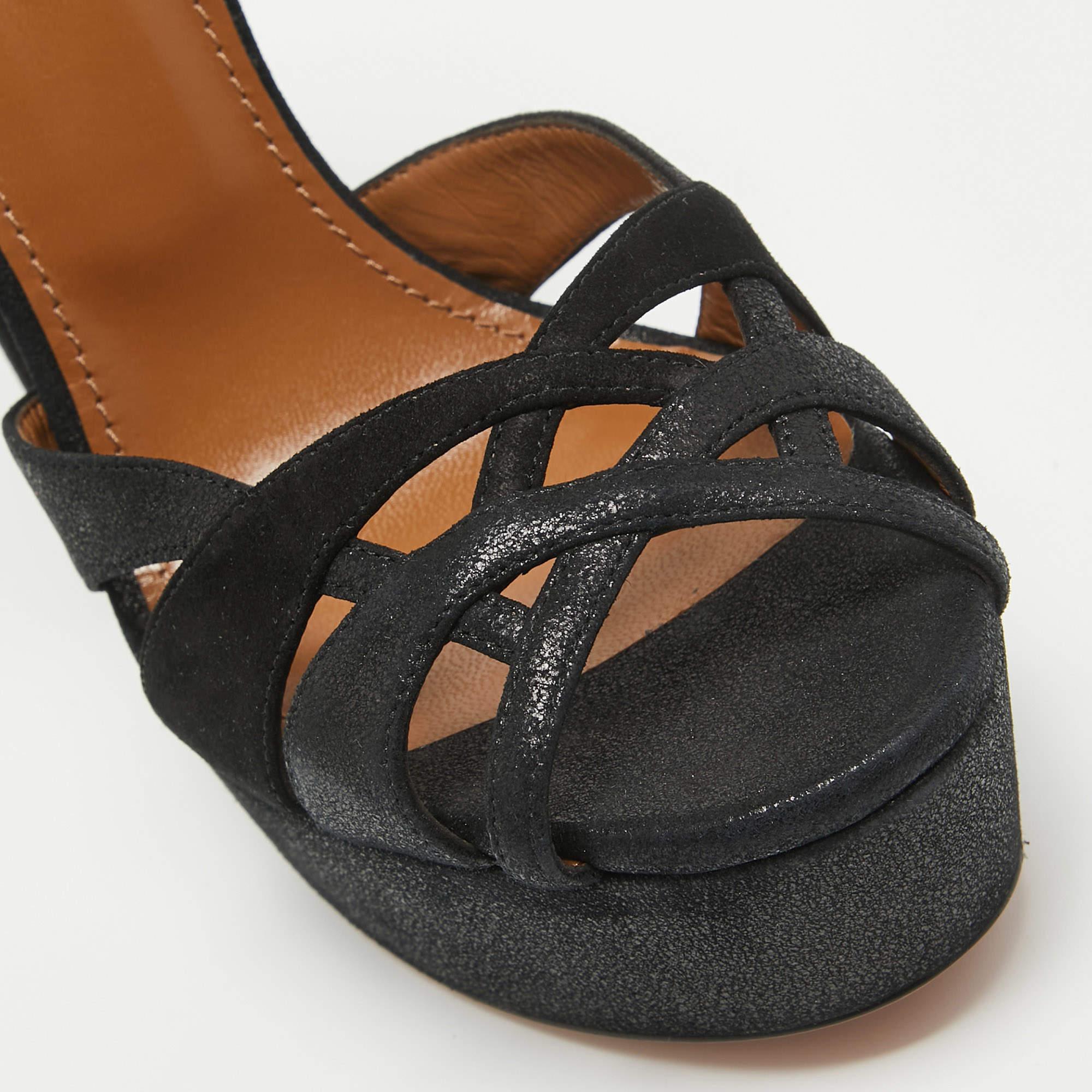Aquazzura Black Shimmer Suede Luna Platform Sandals Size 40 For Sale 4
