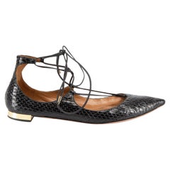 Aquazzura Black Snakeskin Strappy Ballet Flats Size IT 40