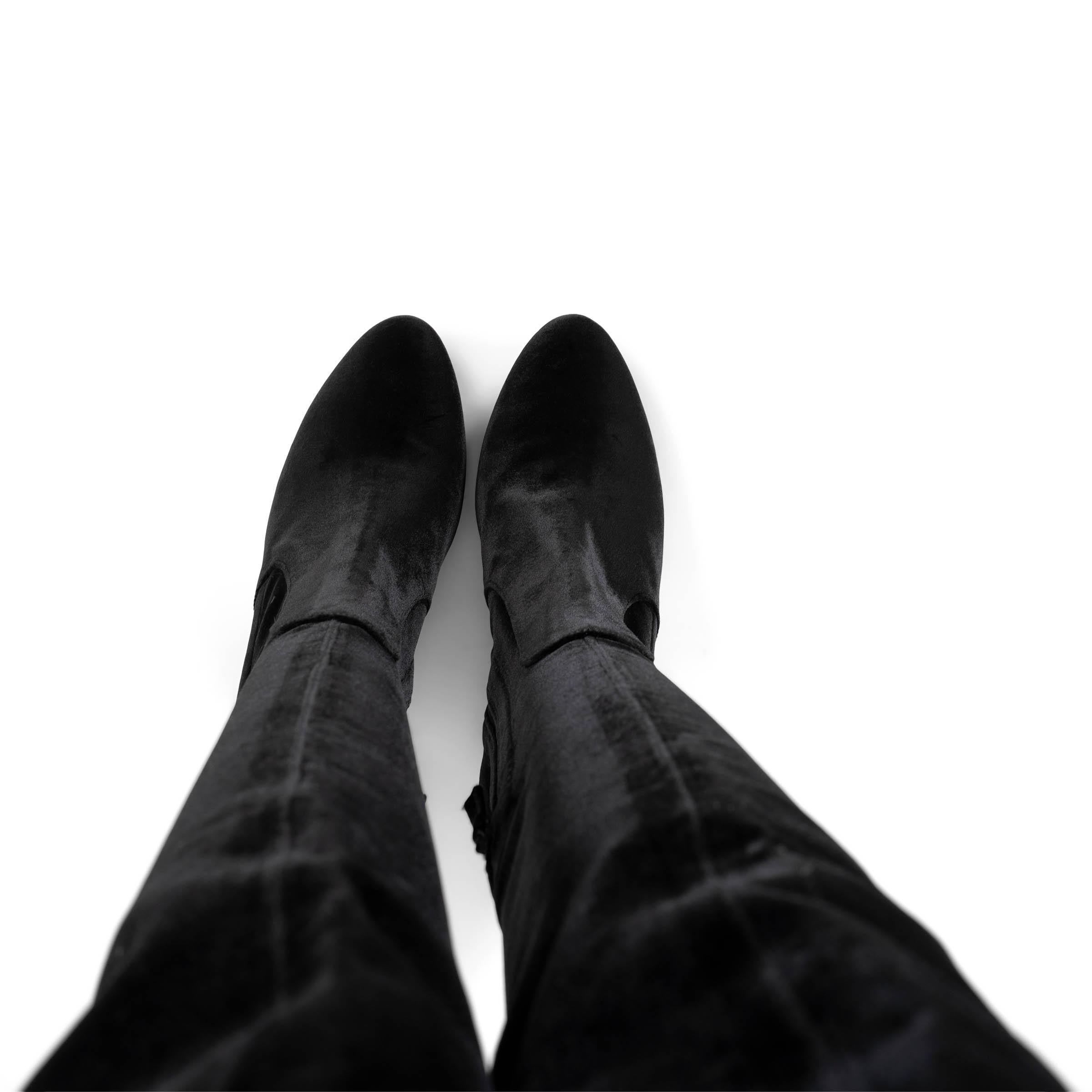 Women's AQUAZZURA black SO ME 85 VELVET OVER KNEE Boots Shoes 39.5 For Sale
