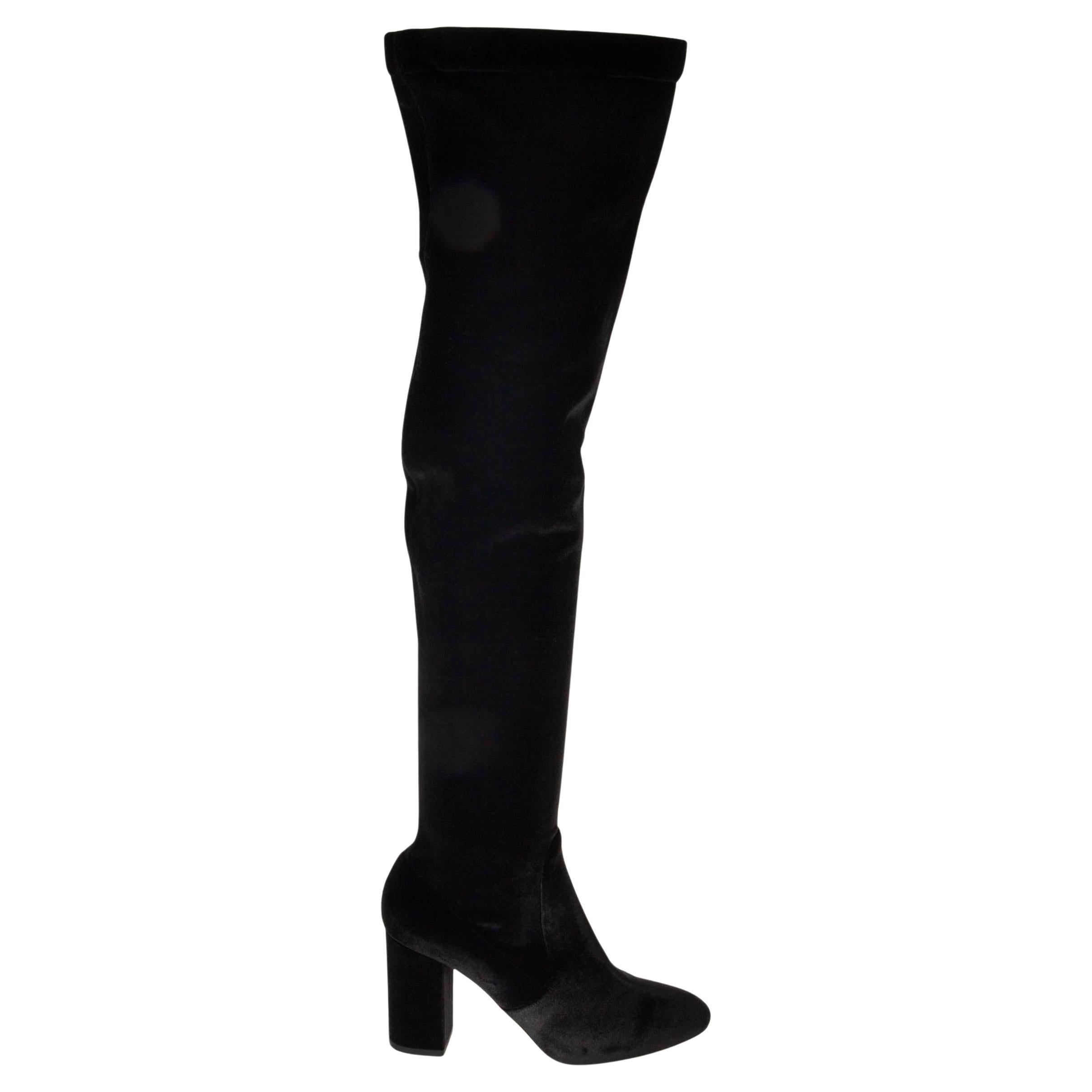 AQUAZZURA black SO ME 85 VELVET OVER KNEE Boots Shoes 39.5 For Sale