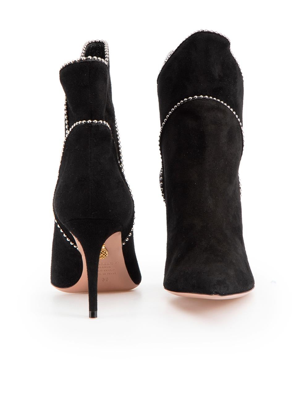 Aquazzura Black Studded Point Suede Boots Size IT 36 In Good Condition For Sale In London, GB