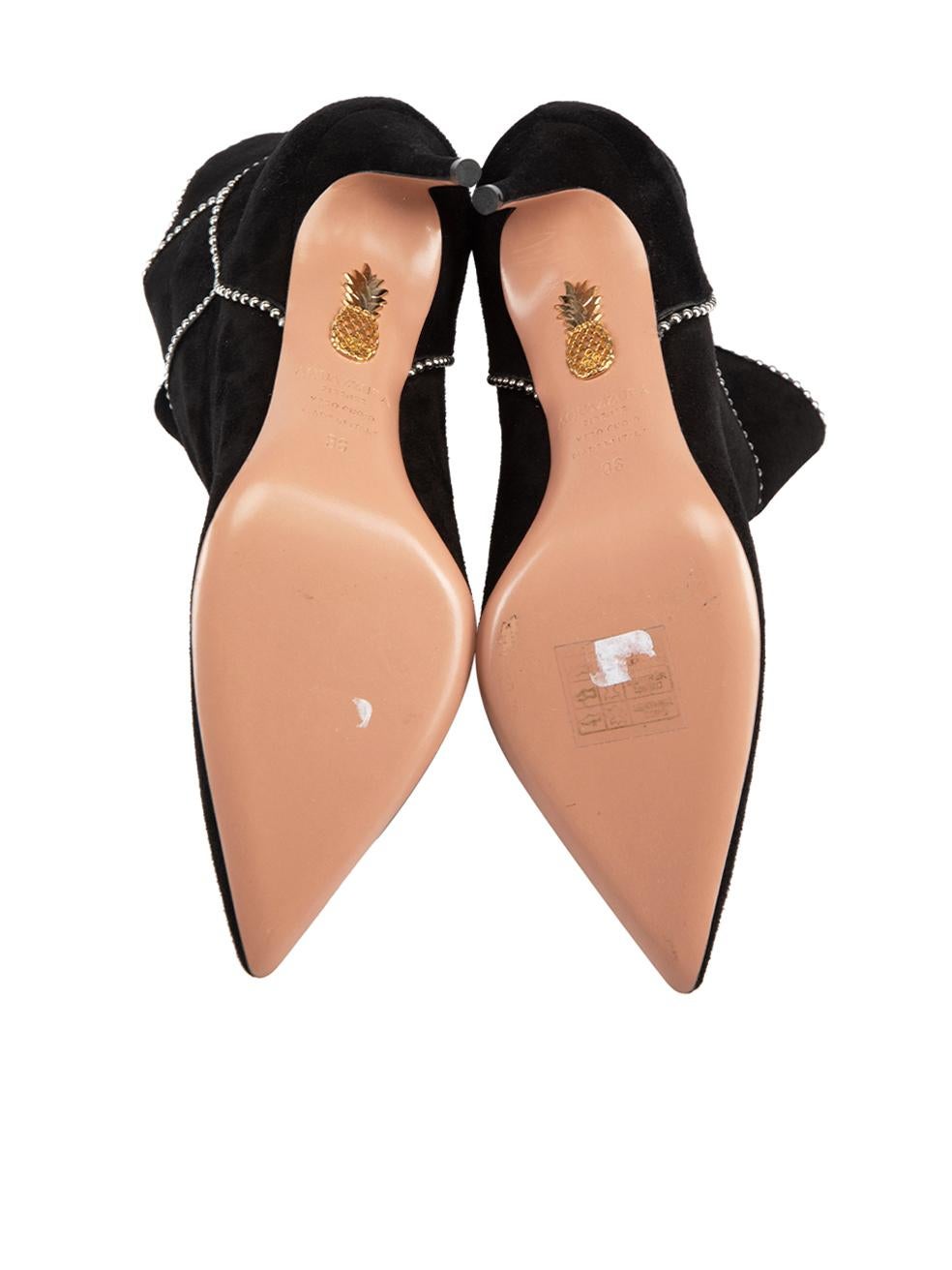 Women's Aquazzura Black Studded Point Suede Boots Size IT 36 For Sale