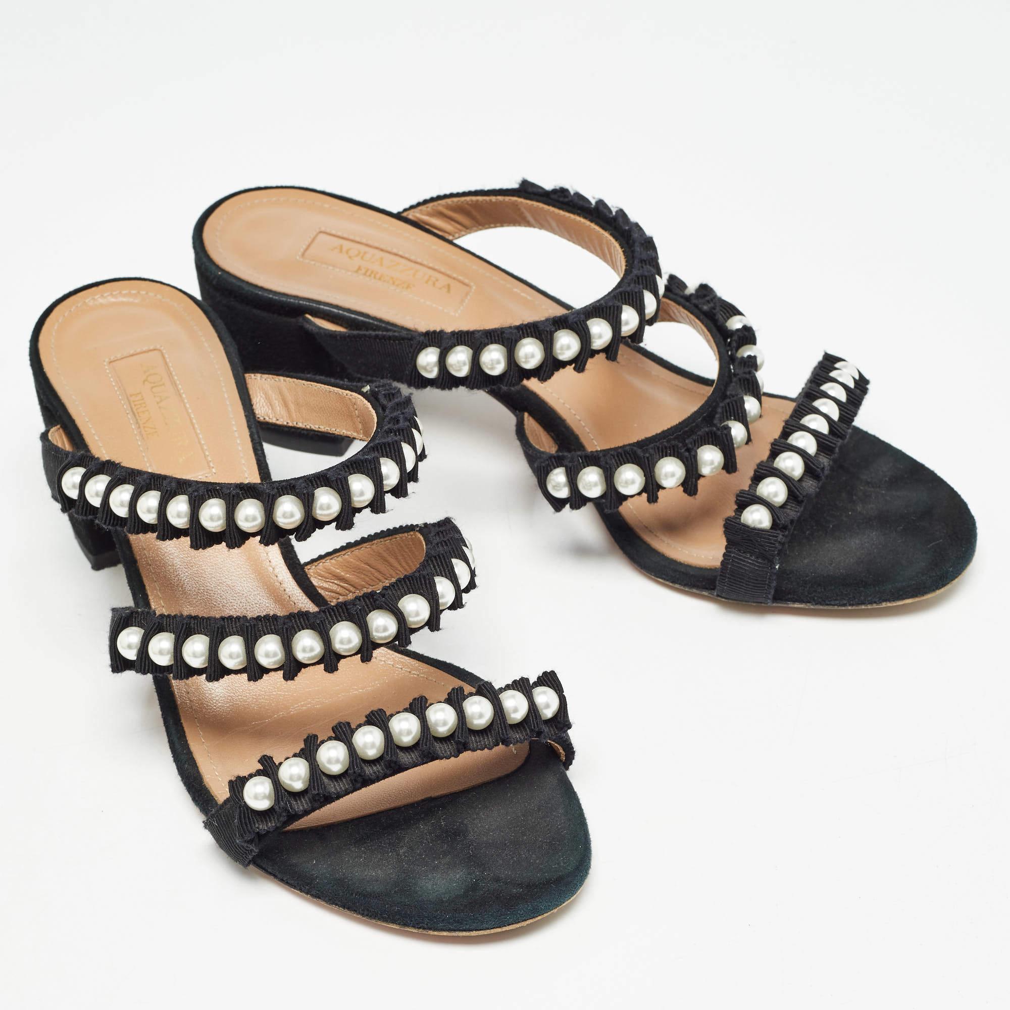 Aquazzura Sandalias negras de ante y lona Love Story Slide Talla 37.5 en Bueno estado para la venta en Dubai, Al Qouz 2