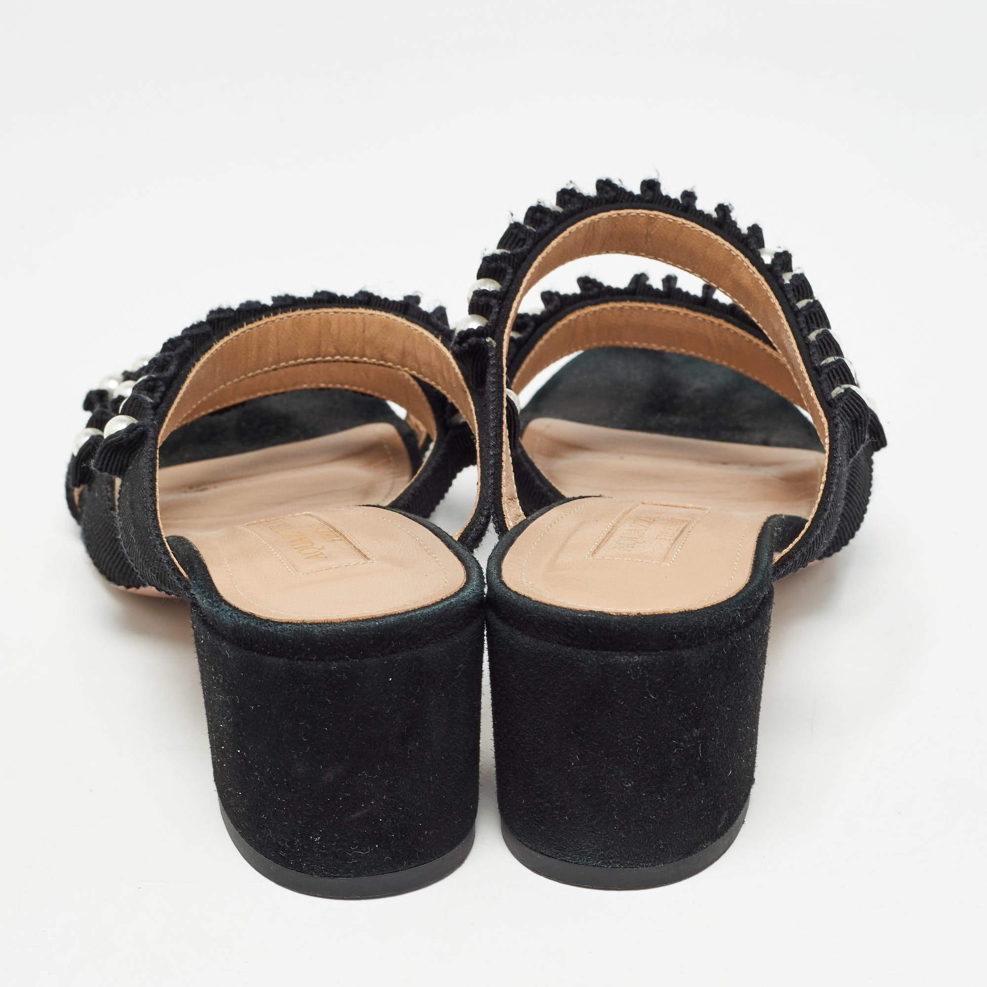 De las mujeres Aquazzura Sandalias negras de ante y lona Love Story Slide Talla 37.5 en venta