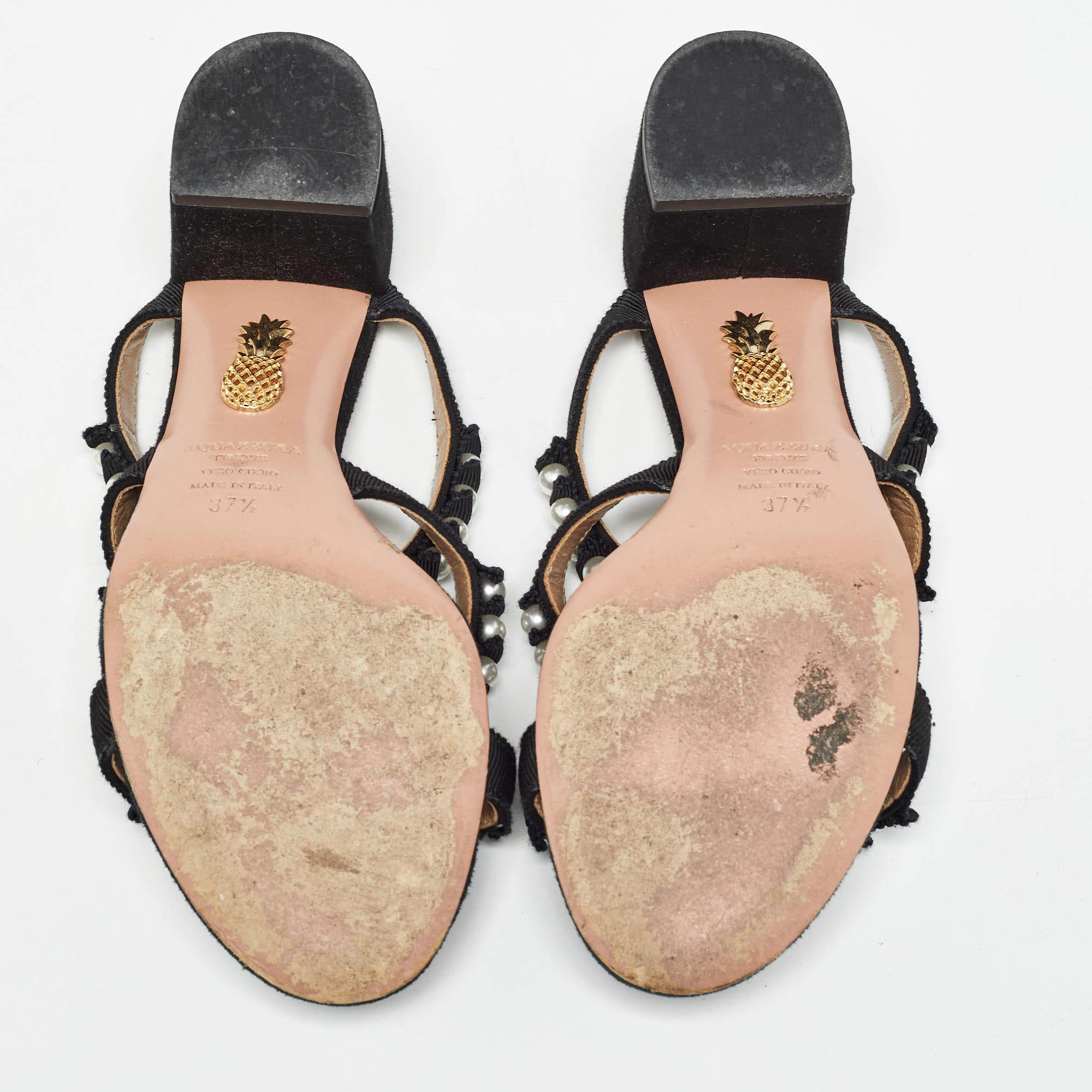 Aquazzura Sandalias negras de ante y lona Love Story Slide Talla 37.5 en venta 1