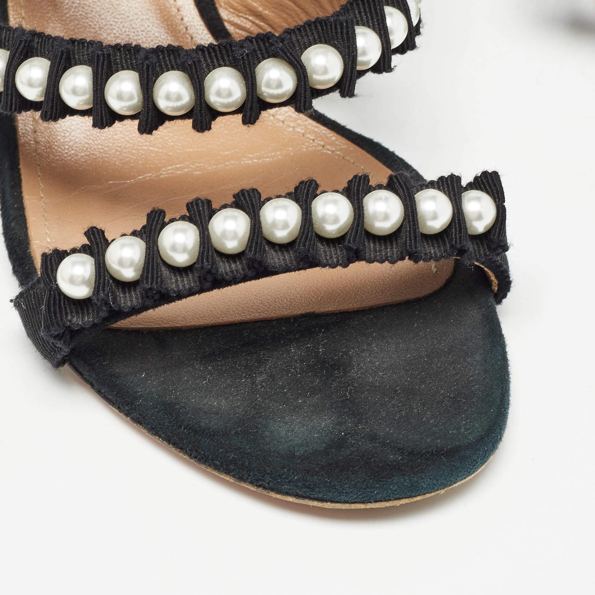Aquazzura Sandalias negras de ante y lona Love Story Slide Talla 37.5 en venta 2