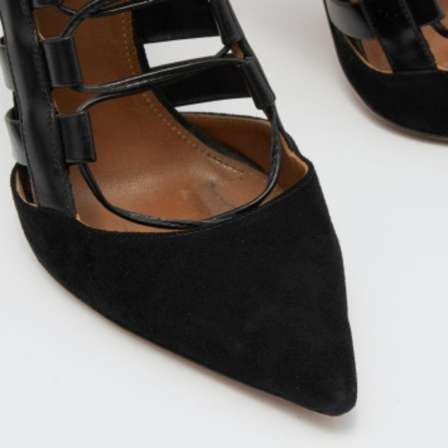 Aquazzura Amazon Knöchel-Wickel-Pumps aus schwarzem Wildleder und Leder Größe 36.5 im Angebot 1