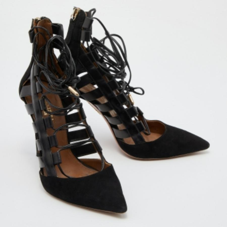 Aquazzura Amazon Knöchel-Wickel-Pumps aus schwarzem Wildleder und Leder Größe 36.5 im Angebot 2