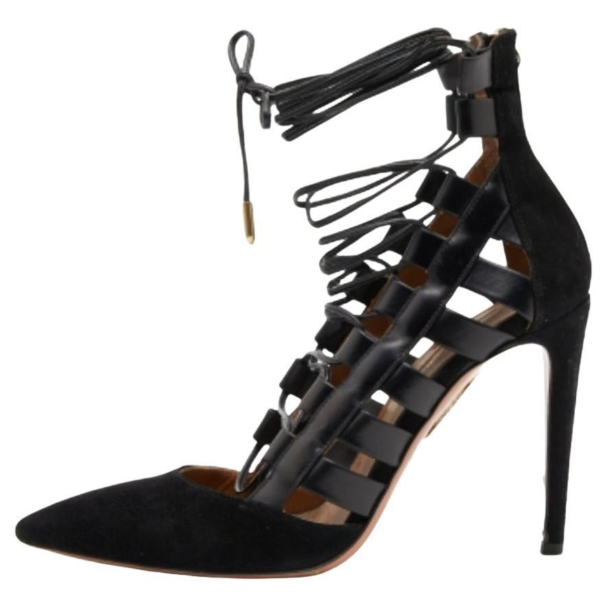 Aquazzura Amazon Knöchel-Wickel-Pumps aus schwarzem Wildleder und Leder Größe 36.5