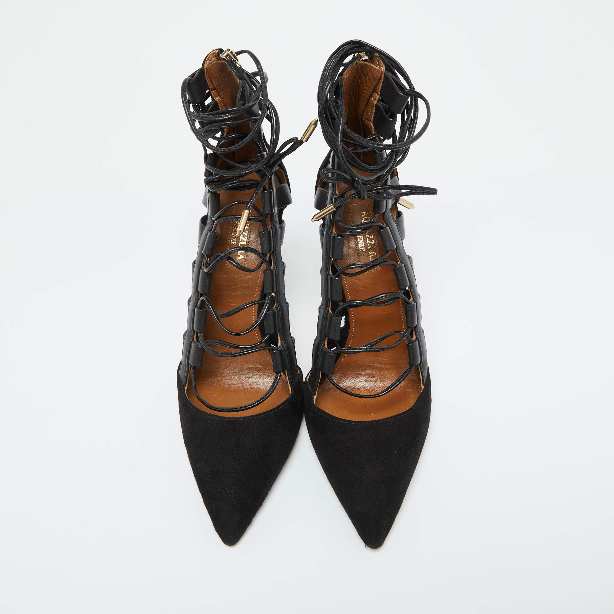 Noir Aquazzura - Escarpins Amazon en cuir et daim noir Taille 38 en vente