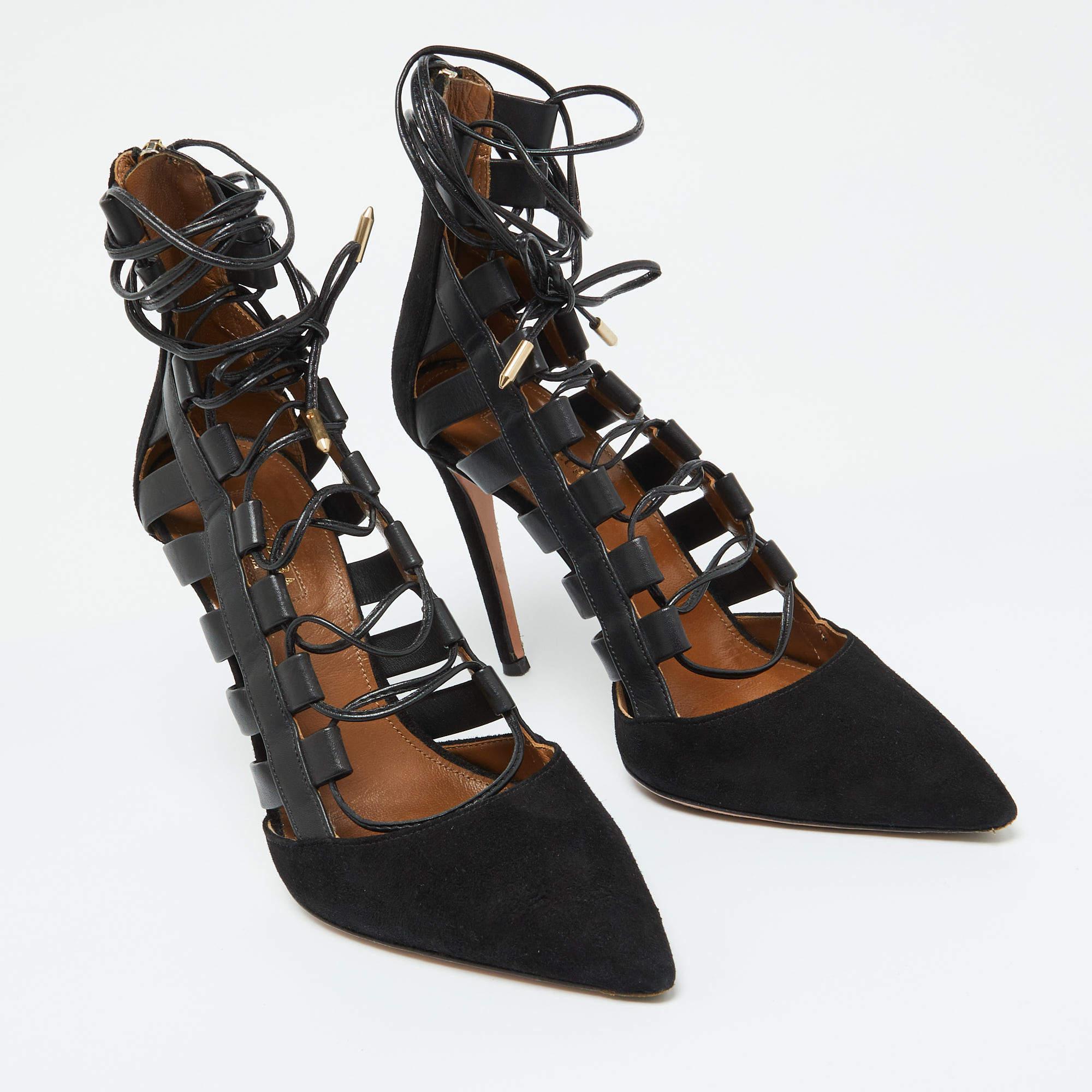 Aquazzura - Escarpins Amazon en cuir et daim noir Taille 38 État moyen - En vente à Dubai, Al Qouz 2