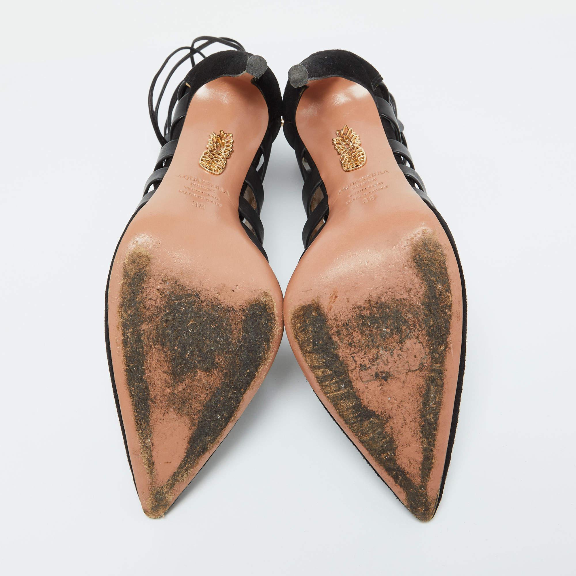Aquazzura - Escarpins Amazon en cuir et daim noir Taille 38 en vente 1