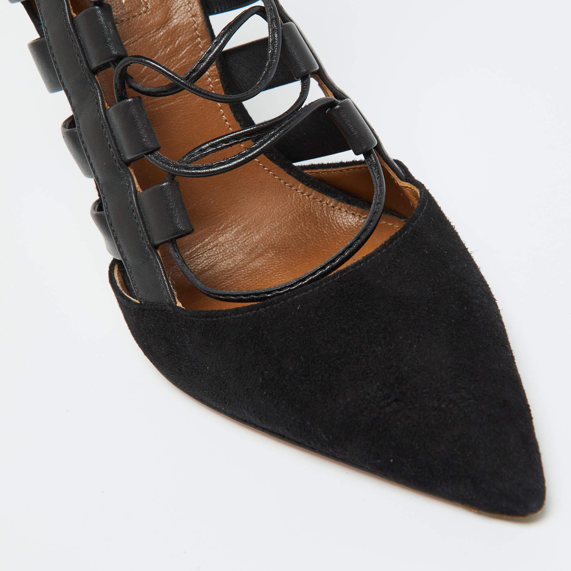 Aquazzura - Escarpins Amazon en cuir et daim noir Taille 38 en vente 2