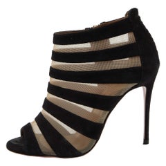 Aquazzura Black Suede and Mesh Open Toe Booties Size 38