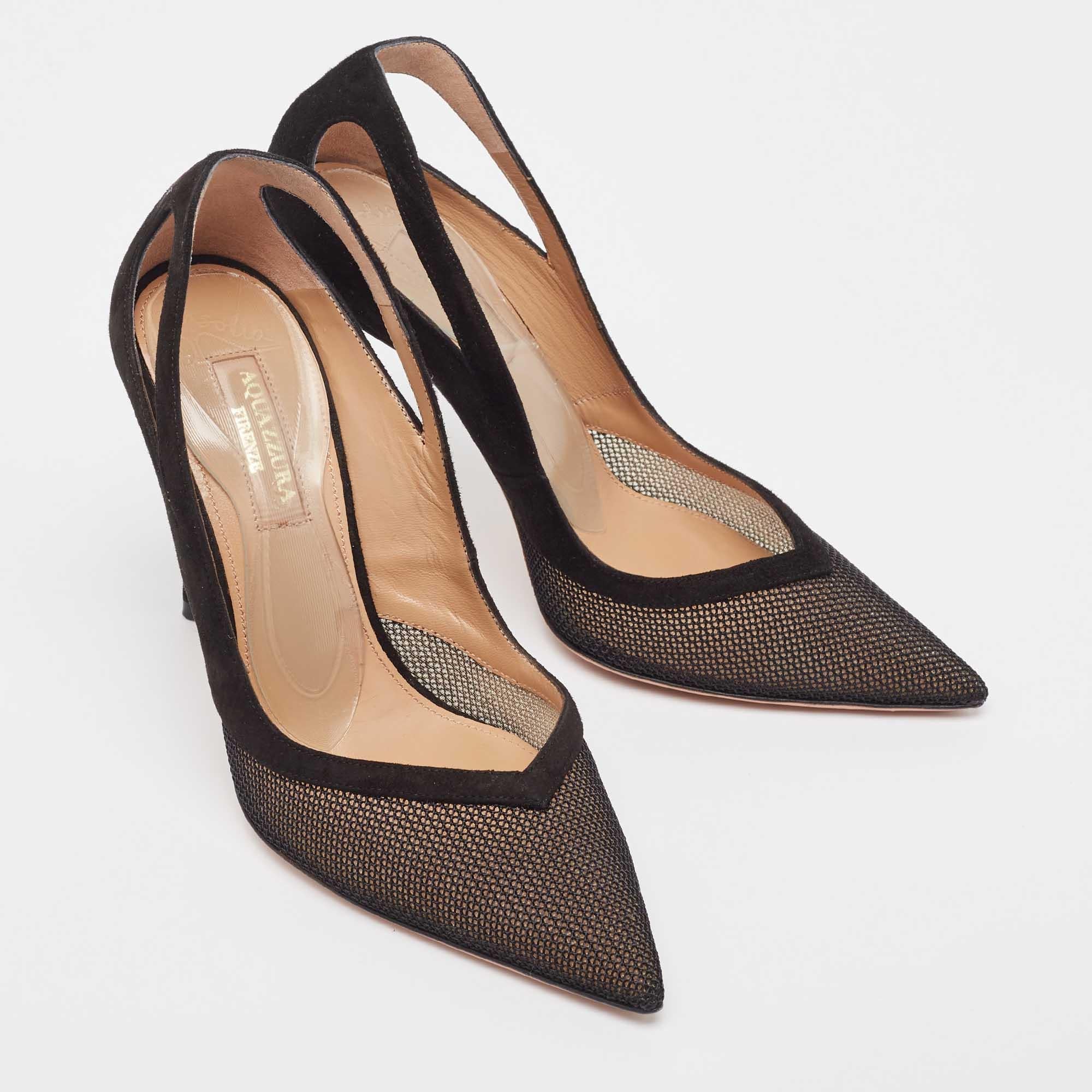 Aquazzura Black Suede and Mesh Shiva 105 Pumps Size 36