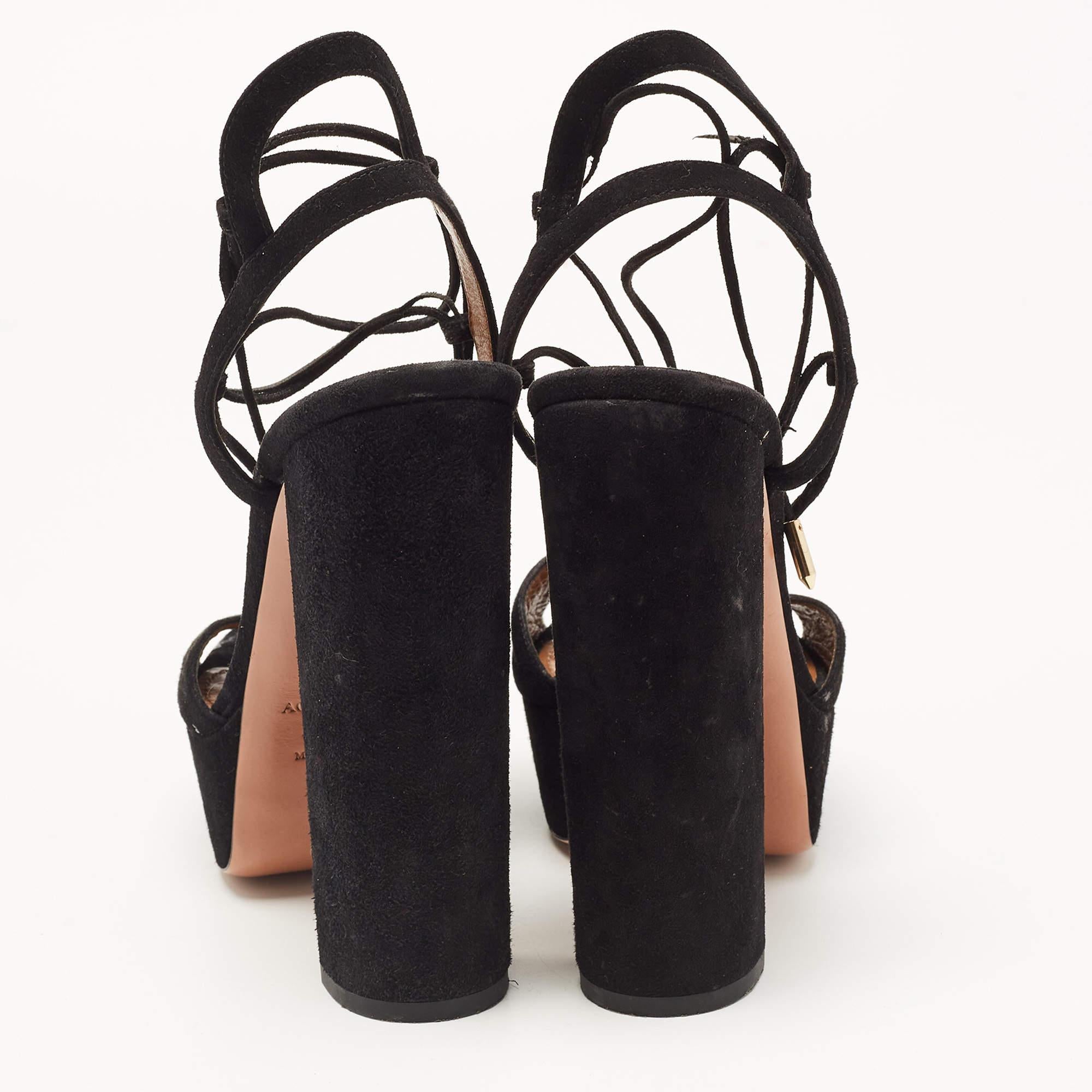 Donna Aquazzura Sandali con cinturino alla caviglia in camoscio nero taglia 38 in vendita