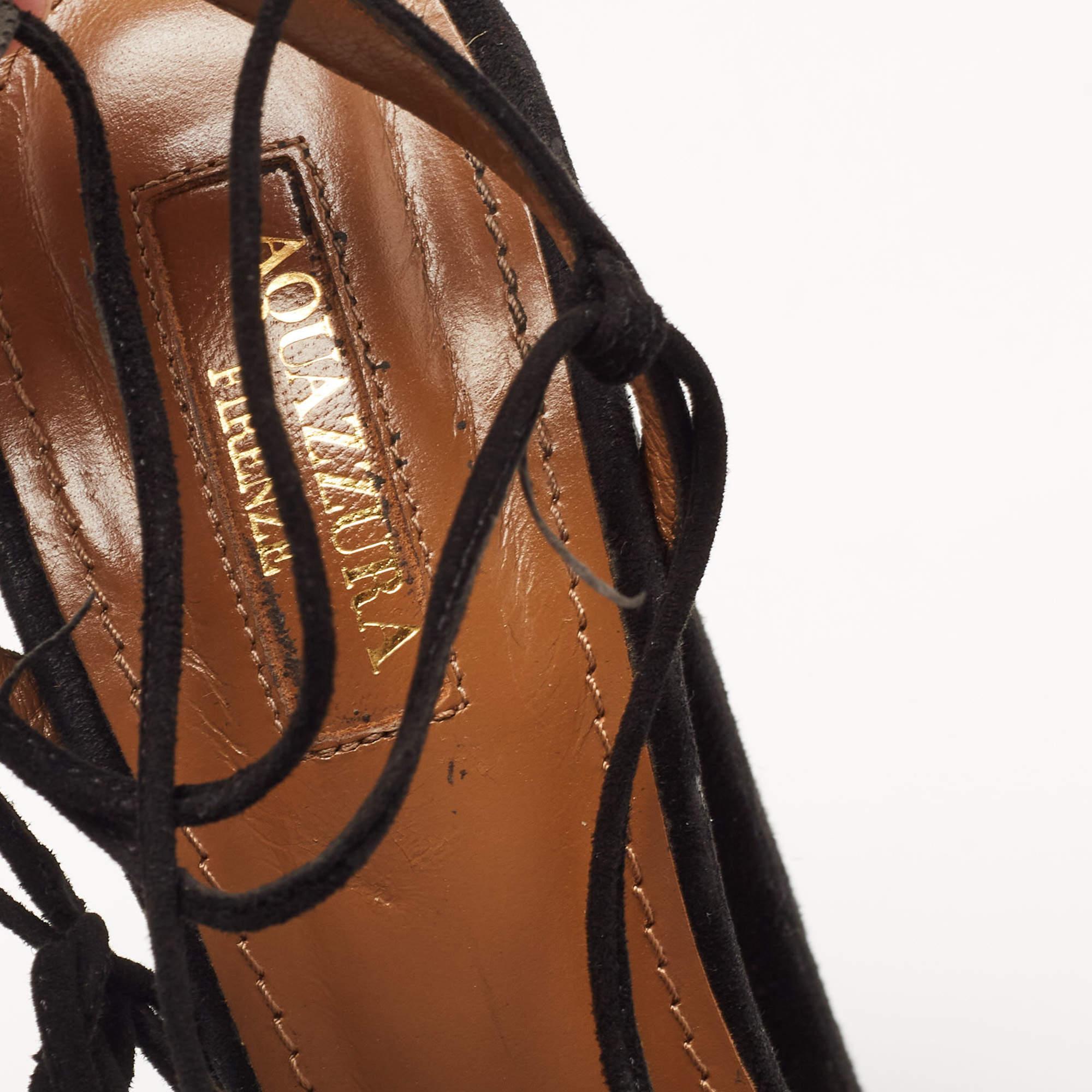 Aquazzura Sandali con cinturino alla caviglia in camoscio nero taglia 38 in vendita 3