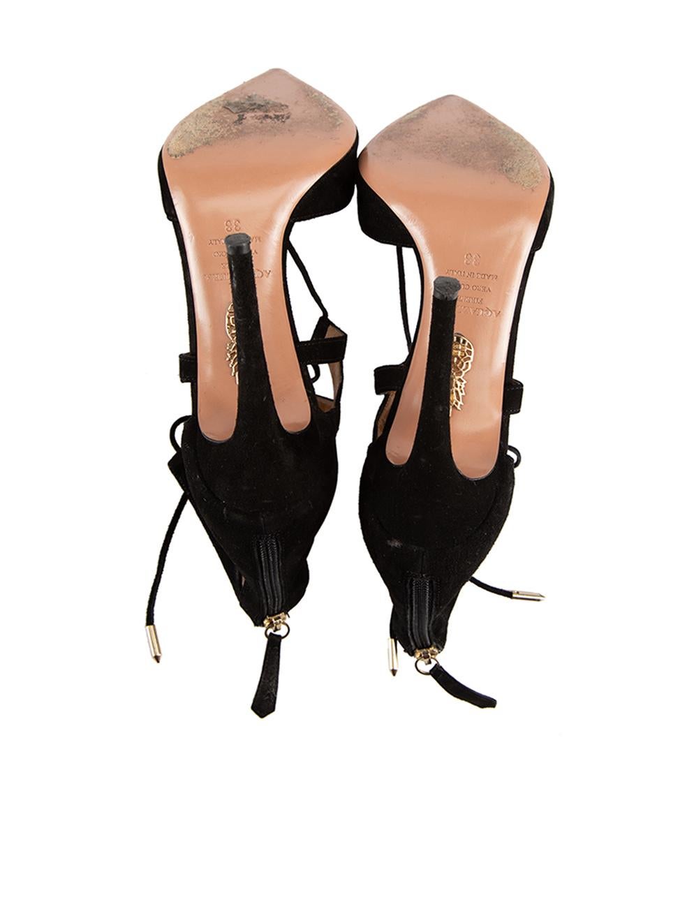 Women's Aquazzura Black Suede Belgiavia Lace-Up Heels Size IT 38