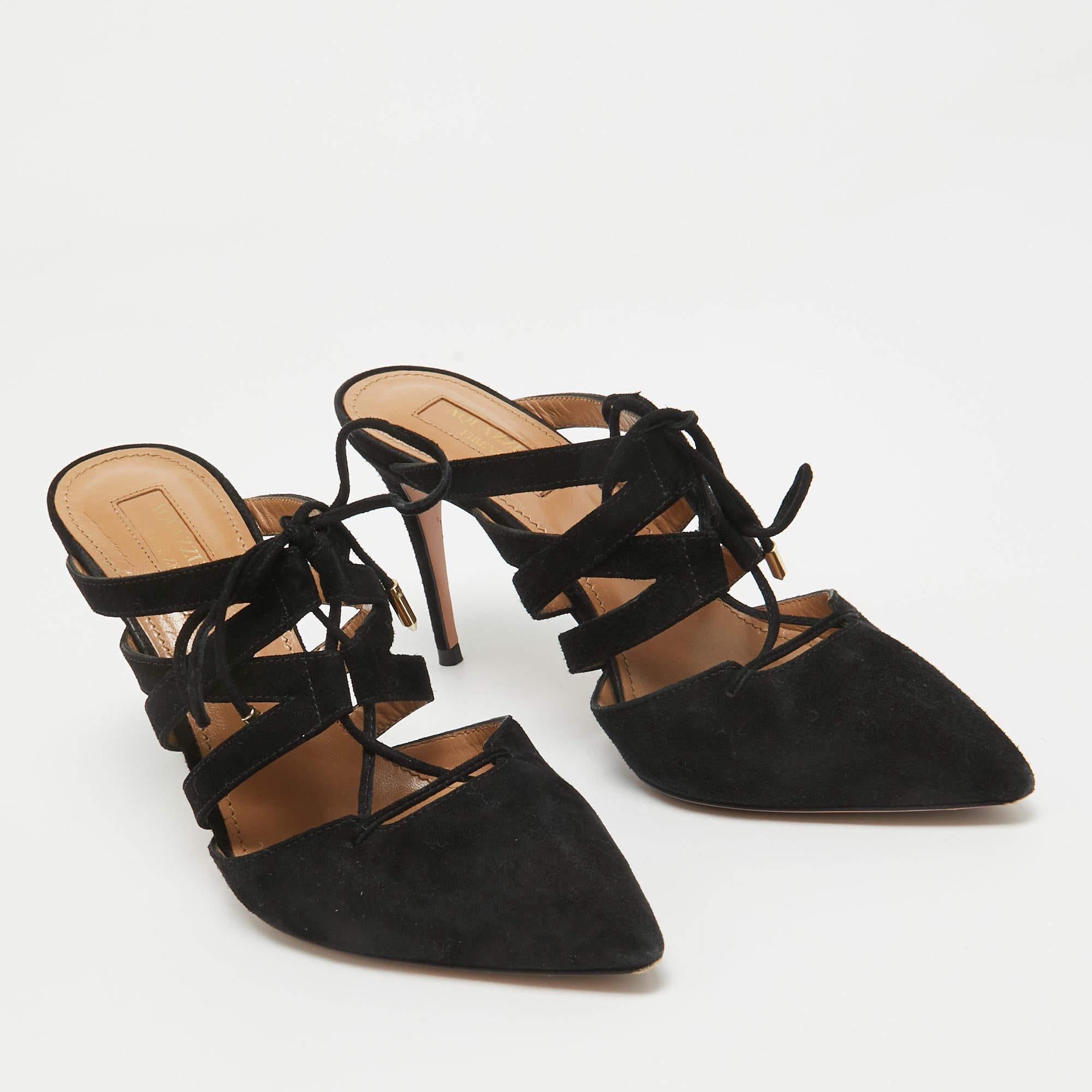Women's Aquazzura Black Suede Belgravia Mules Size 35.5 For Sale