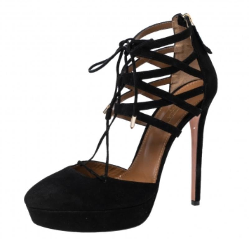 Aquazzura  Black Suede Belgravia Platform Sandals Size 39.5 In Good Condition For Sale In Dubai, Al Qouz 2