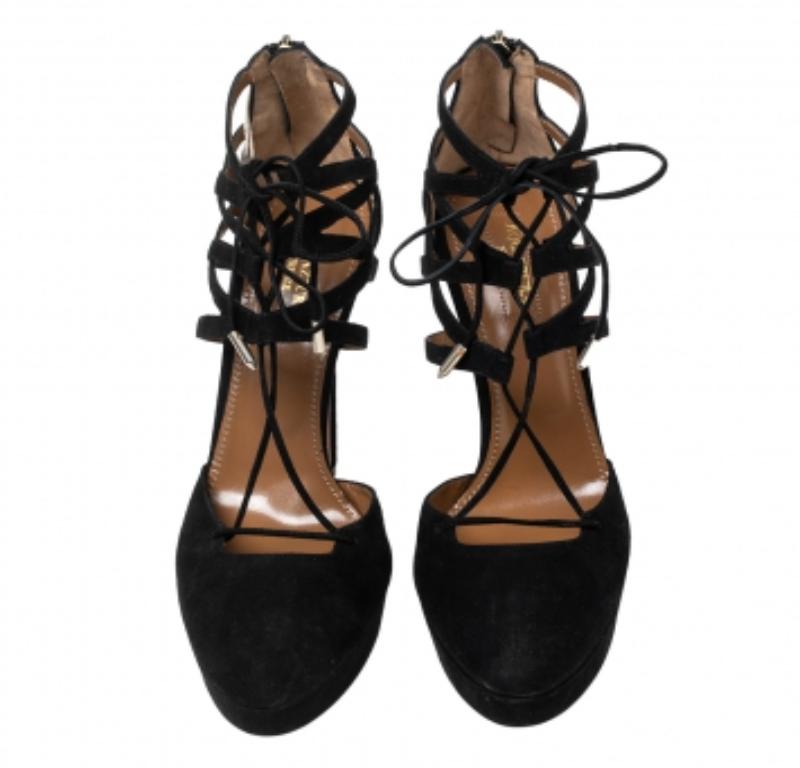 Women's Aquazzura  Black Suede Belgravia Platform Sandals Size 39.5 For Sale