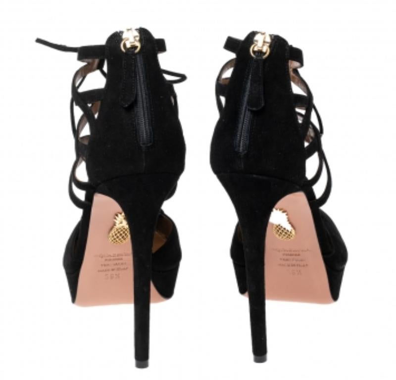 Aquazzura  Black Suede Belgravia Platform Sandals Size 39.5 For Sale 2