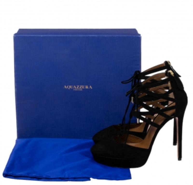 Aquazzura  Black Suede Belgravia Platform Sandals Size 39.5 For Sale 5