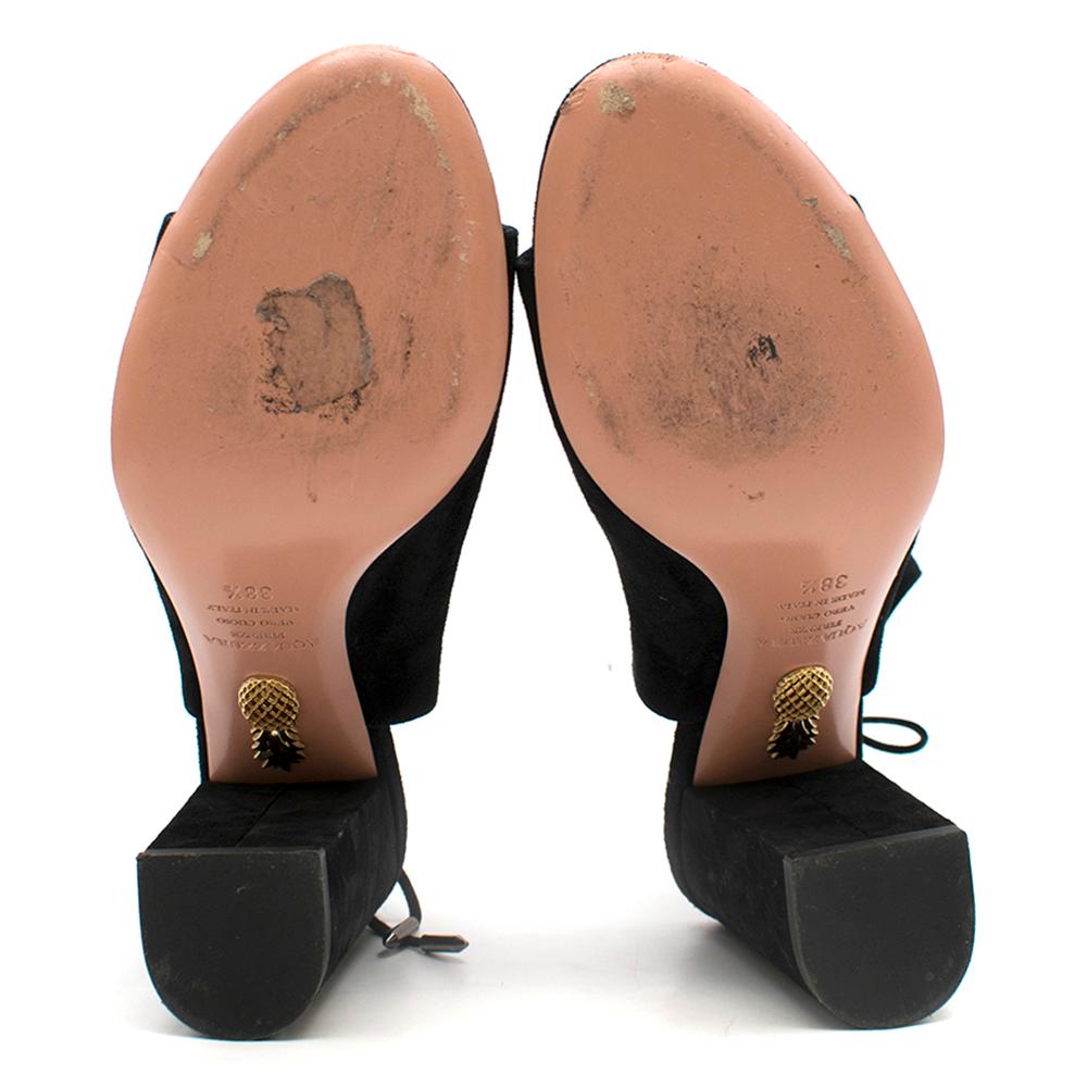 Women's Aquazzura Black Suede Block Heel Sandals SIZE 38.5