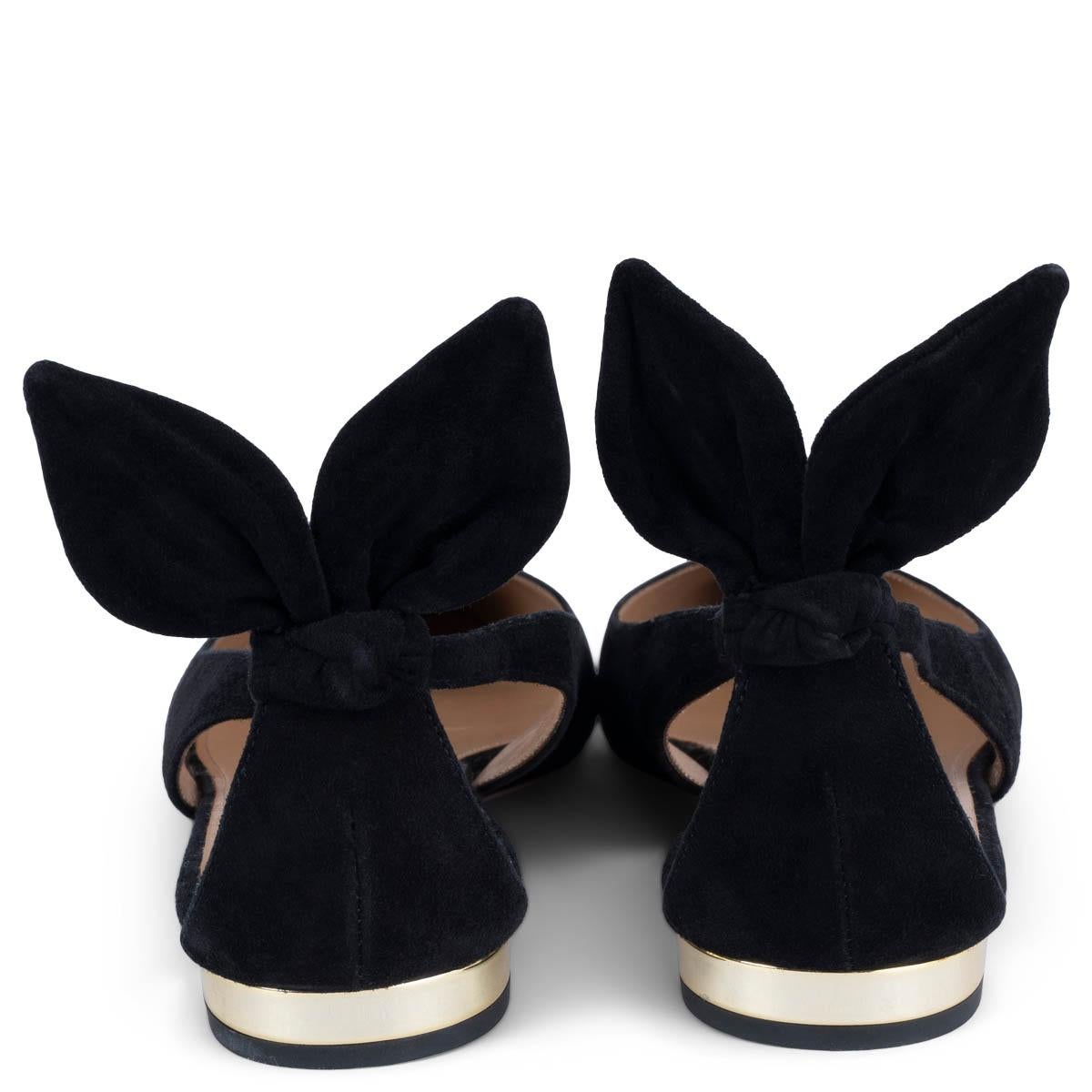 AQUAZZURA black suede BOW TIE Ballet Flats Shoes 39.5 In New Condition In Zürich, CH