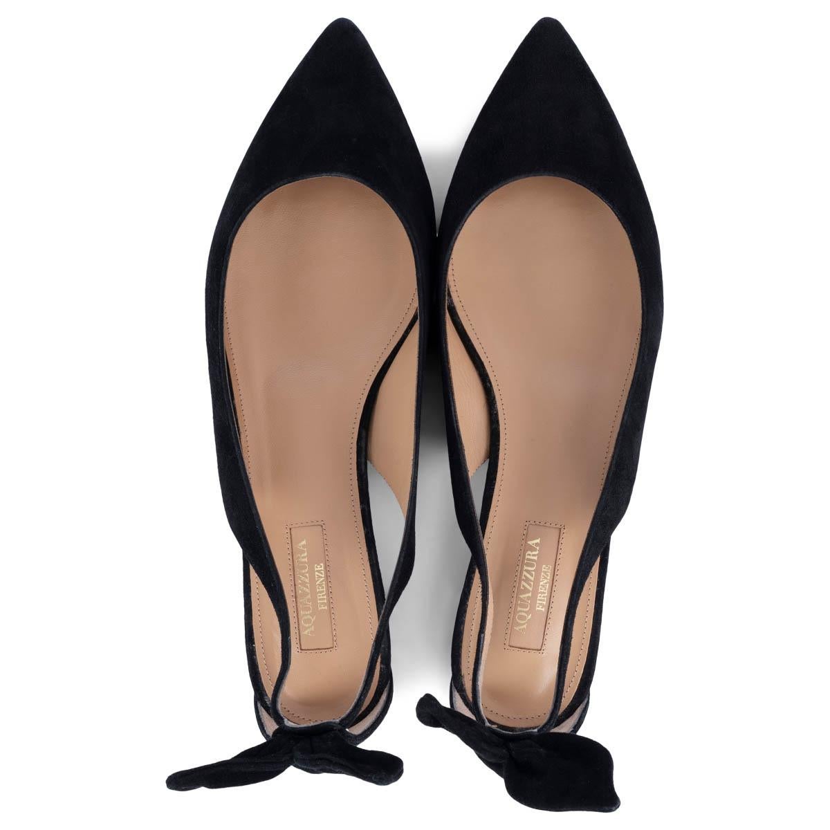 Women's AQUAZZURA black suede BOW TIE Ballet Flats Shoes 39.5