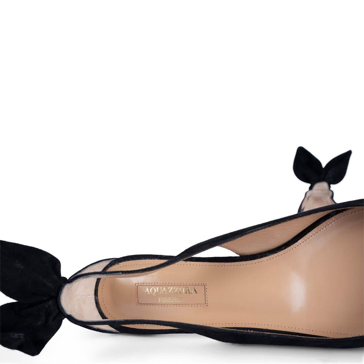 AQUAZZURA black suede BOW TIE Ballet Flats Shoes 39.5 1